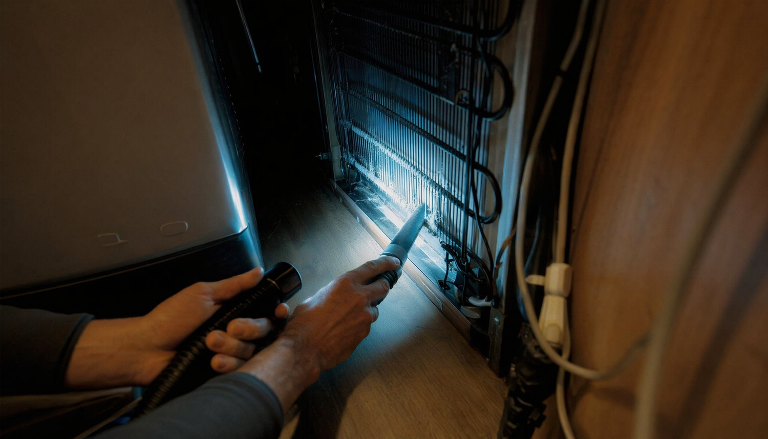 cleaning portable refrigerator condenser coils tight space