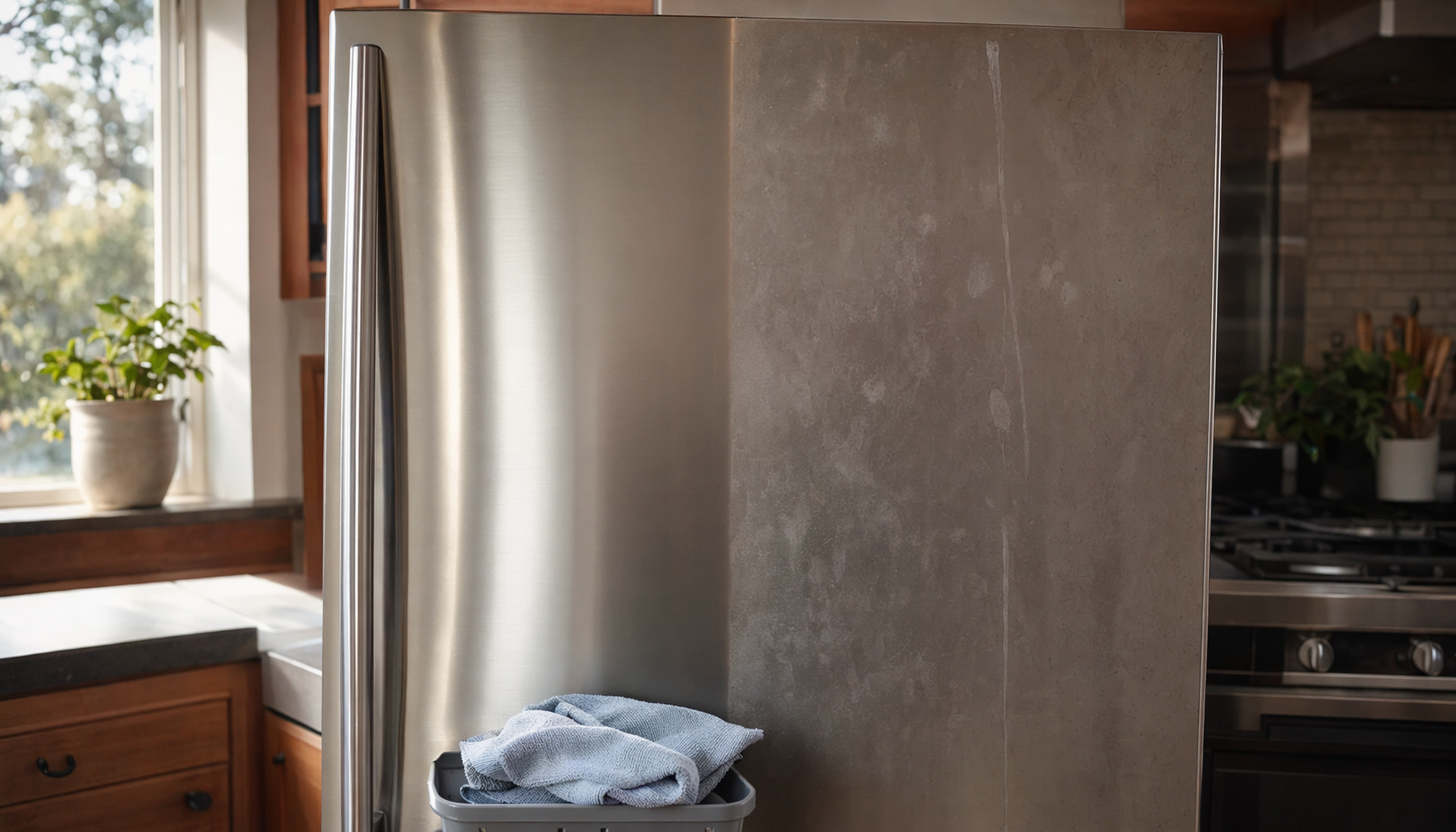 stainless steel refrigerator door clean fingerprint contrast