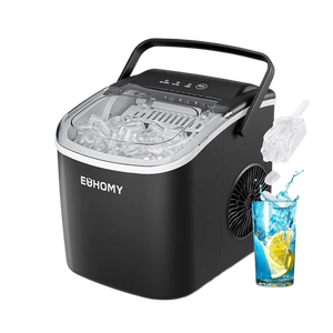 Euhomy black bullet ice maker with clear lid, ice basket and drink with ice
