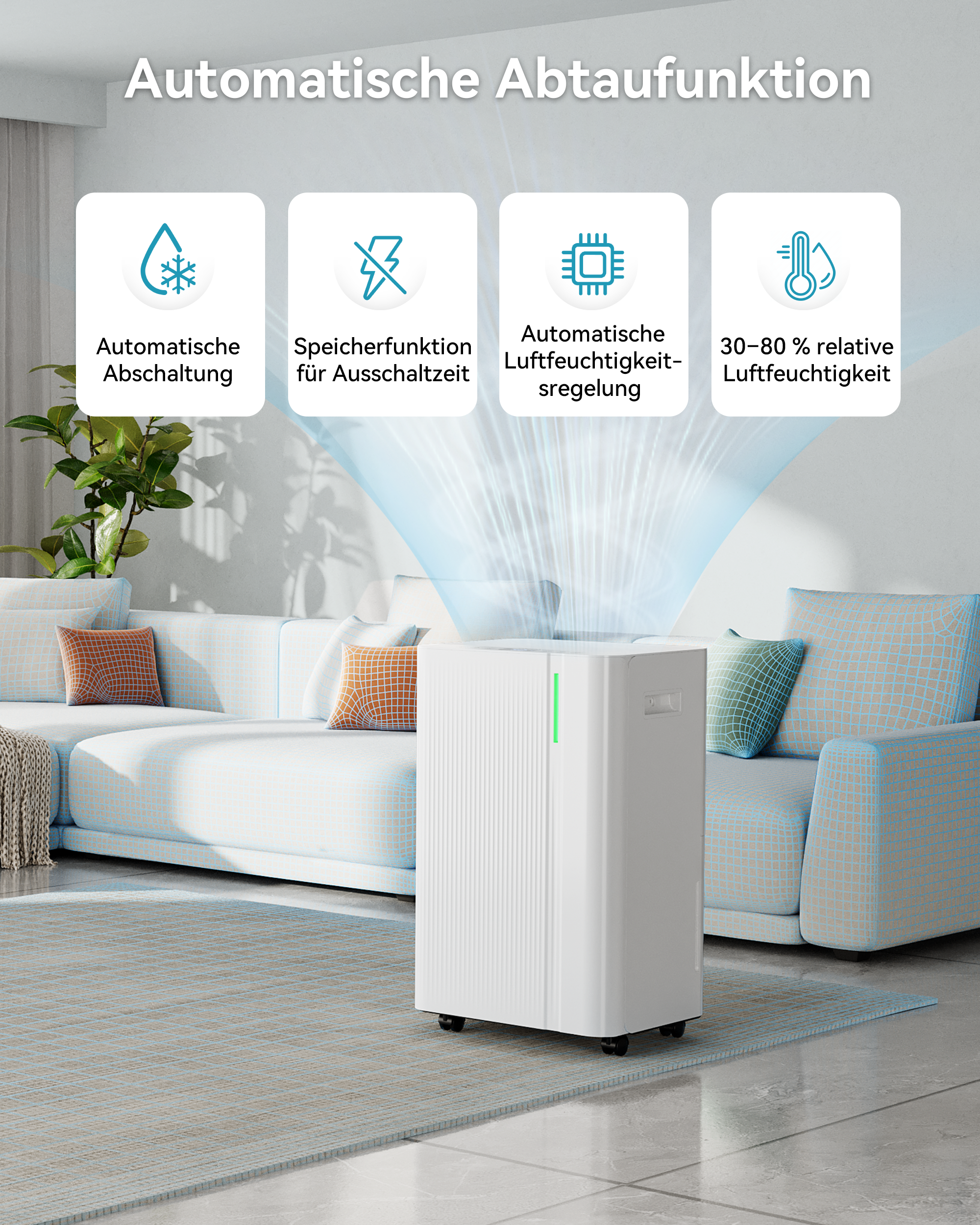 EUHOMY 20L Luftentfeuchter Elektrisch,Raumentfeuchter Elektrisch für Keller 150m³/50m², Leise & Stromsparende Luftentfeuchter mit Automatisches Abtauen, Ablaufschlauch, Filter, Timer