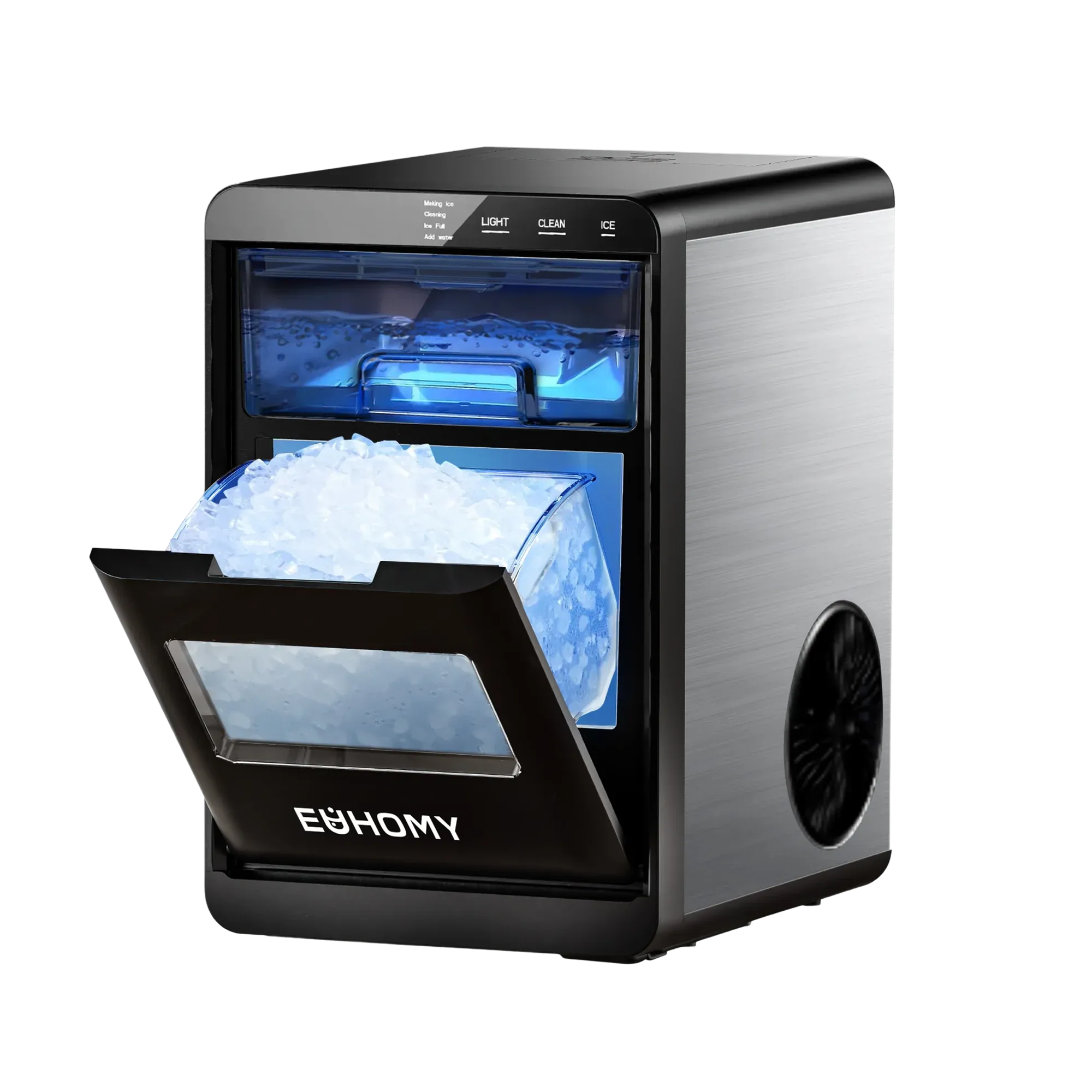 Euhomy Pearl L1 Plus nugget ice maker with a full ice bin and water reservoir.