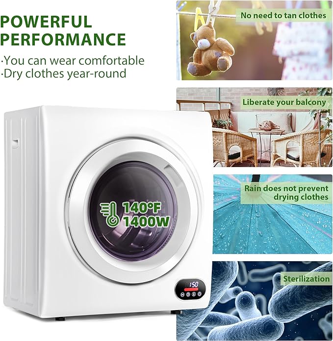 EUHOMY 1400W, LCD Control Panel Four-Function Portable Dryer For Apartments, Home, Dorm, White - Euhomy
