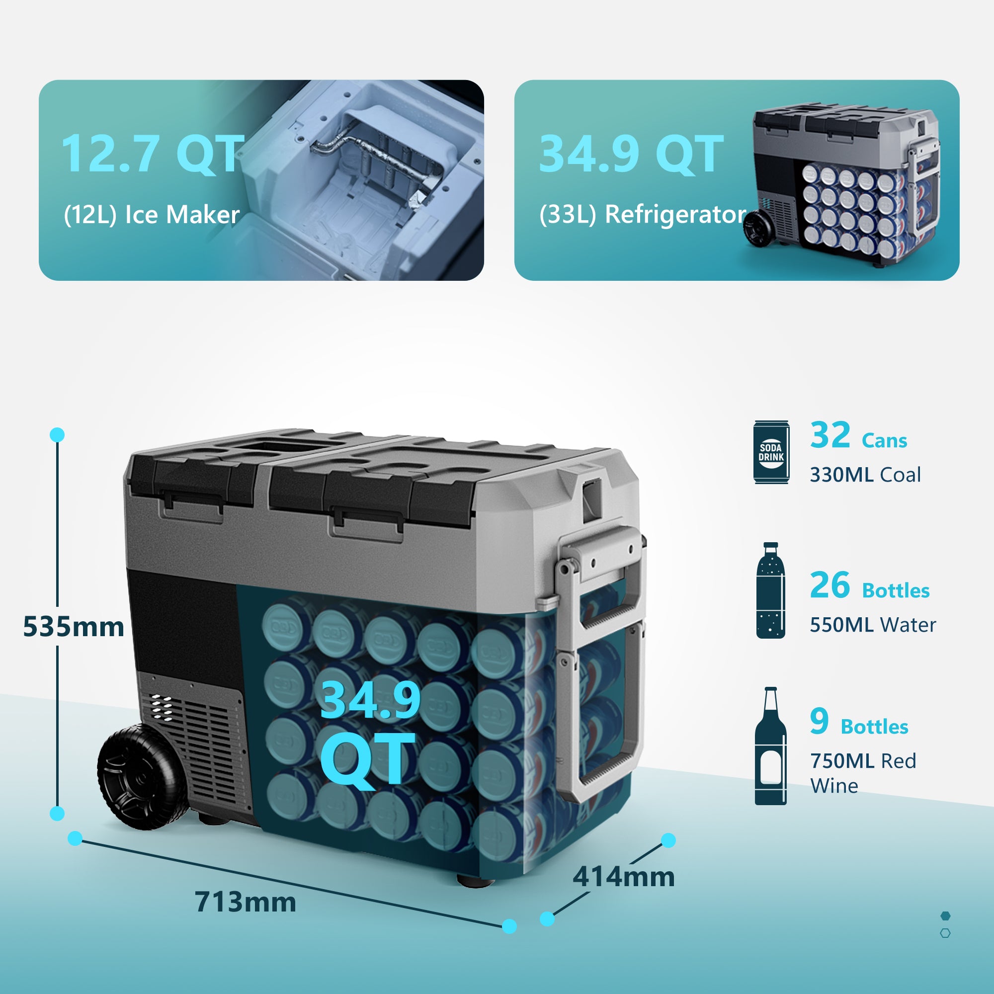 EUHOMY 12 Volt Fridge with Ice Maker Large Capacity Design Camp Refrigerator - Euhomy