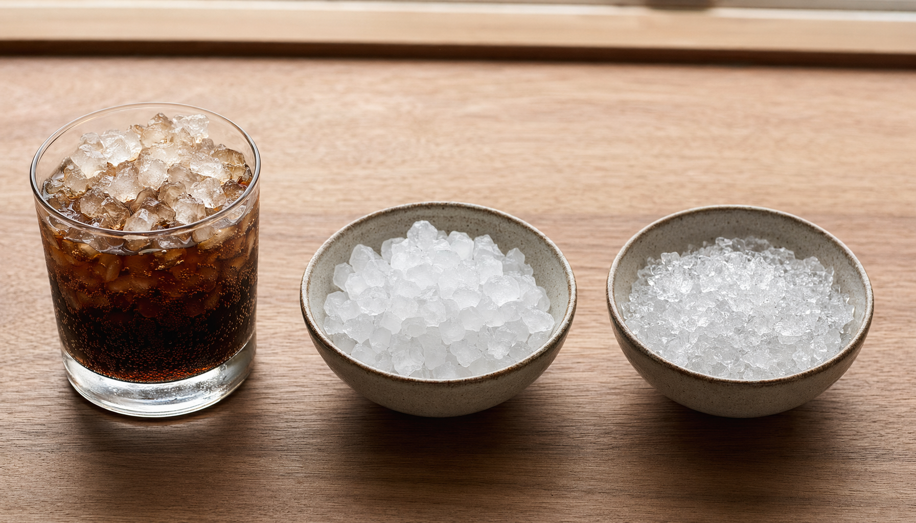 nugget ice versus crushed ice texture comparison bowls