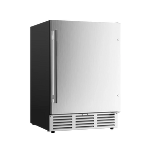 Stainless steel Euhomy Pulse 150 beverage refrigerator with vented base and single door