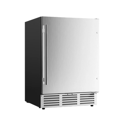 Stainless steel Euhomy Pulse 150 beverage refrigerator with vented base and single door