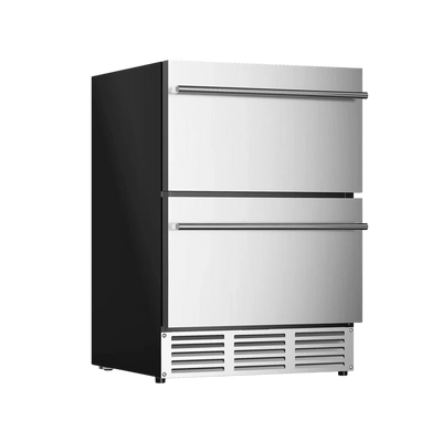 Euhomy Pulse Dual 150 stainless steel beverage refrigerator with two drawers and front vent