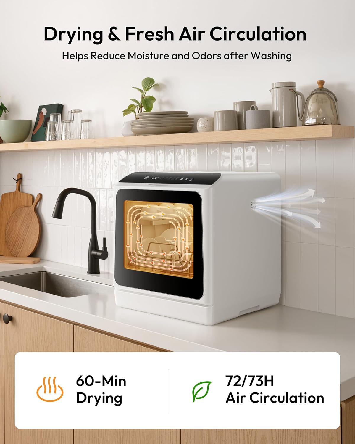 EUHOMY Countertop Dishwasher Portable with 6 Programs, 5L Built-in Water Tank for Apartments & RV, 167℉ High-Temp, No Hookup Needed, Mini Dishwasher with Baby Care, Air Dry/Quick/ECO/Fruit/Normal Mode