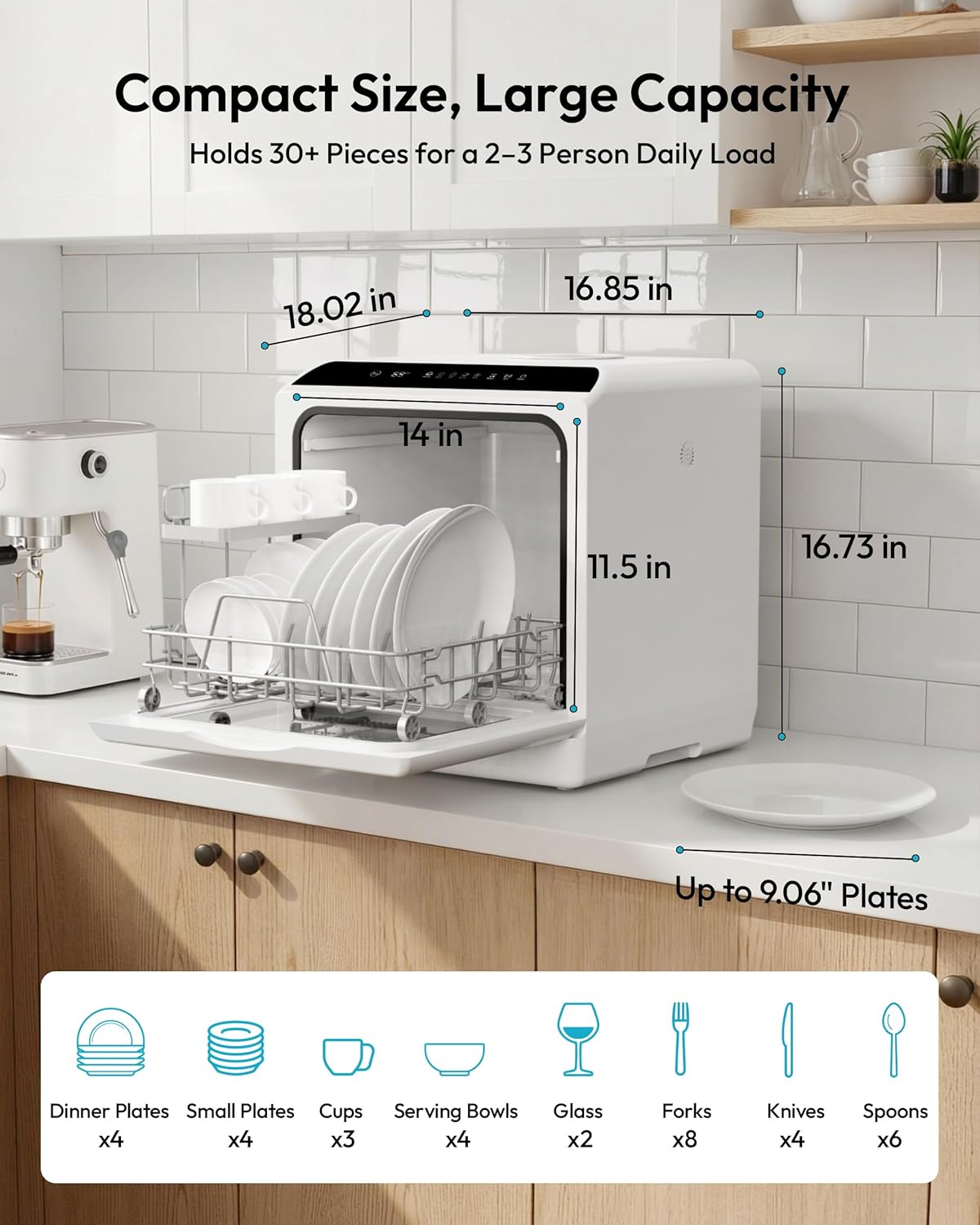EUHOMY Countertop Dishwasher Portable with 6 Programs, 5L Built-in Water Tank for Apartments & RV, 167℉ High-Temp, No Hookup Needed, Mini Dishwasher with Baby Care, Air Dry/Quick/ECO/Fruit/Normal Mode