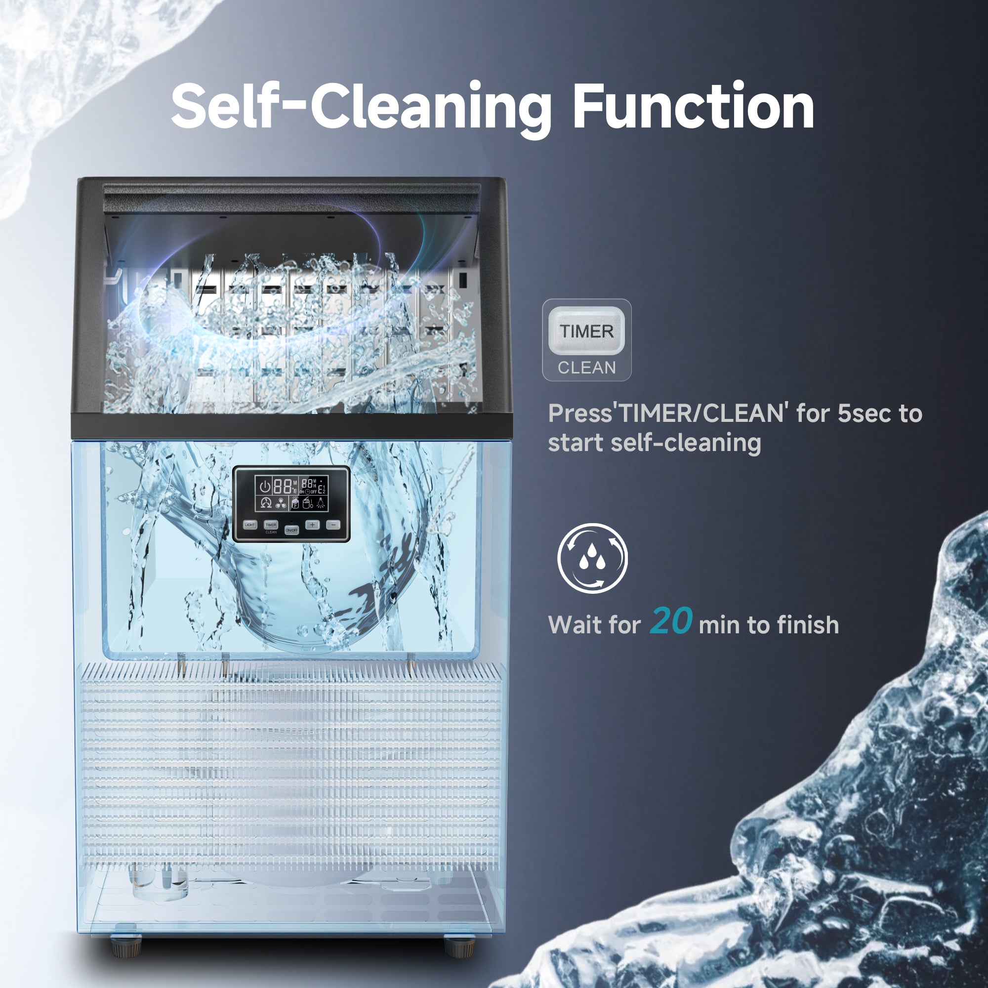 Euhomy Moon SE commercial ice maker with self-cleaning function and digital timer