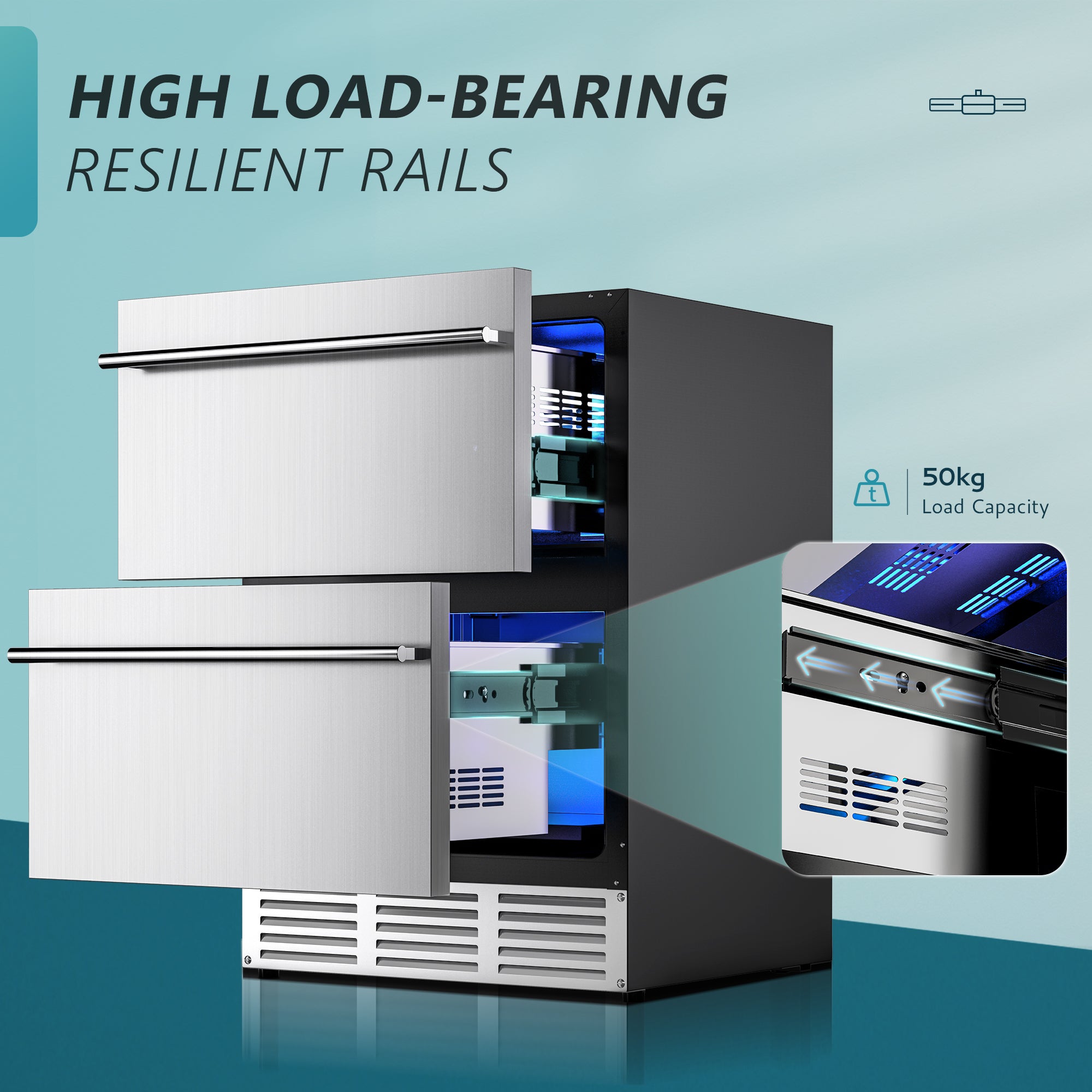 Euhomy Pulse Dual 150 Beverage Wine Cooler with double drawers and high load-bearing resilient rails